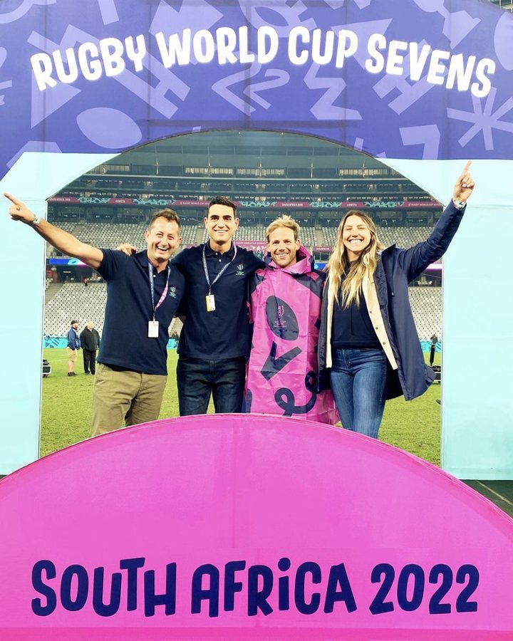 Dallen Stanford and the broadcast team at Rugby World Cup Sevens 2022 in South Africa