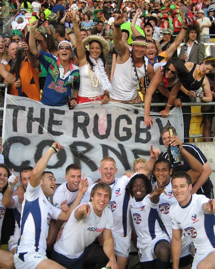 Fans and players at the Rugby Corner