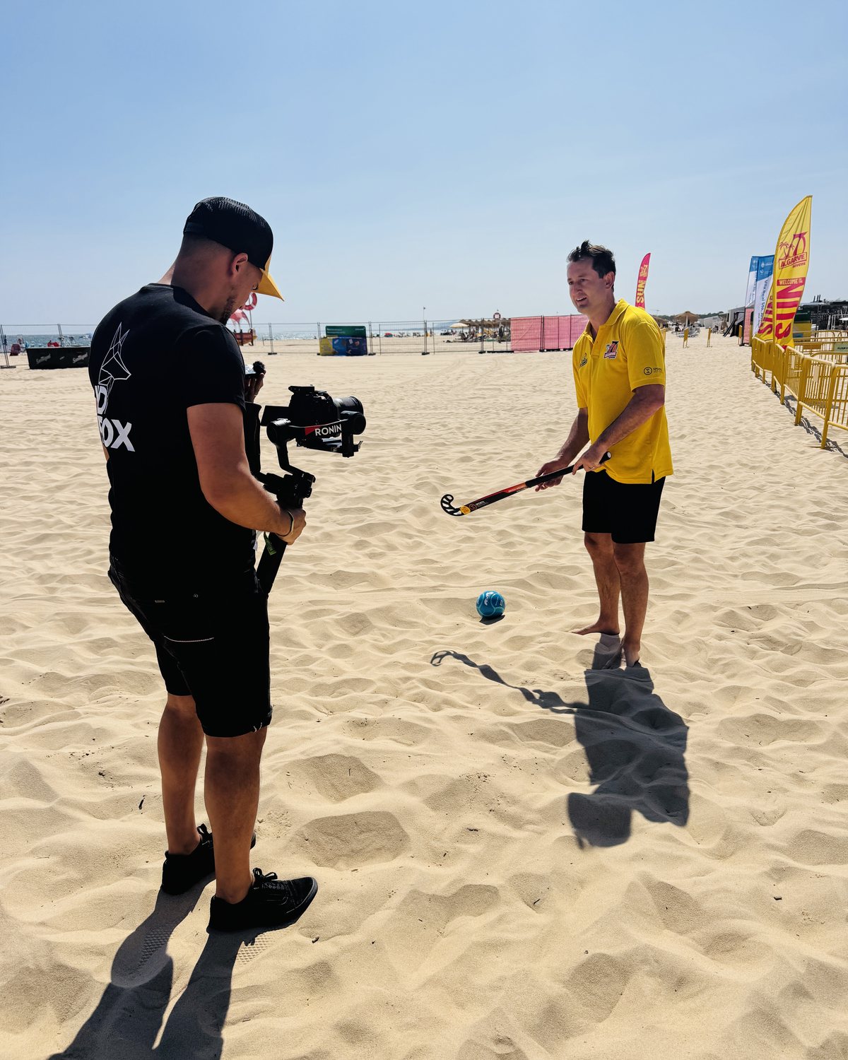 Filming beach hockey at the Algarve Sports Festival