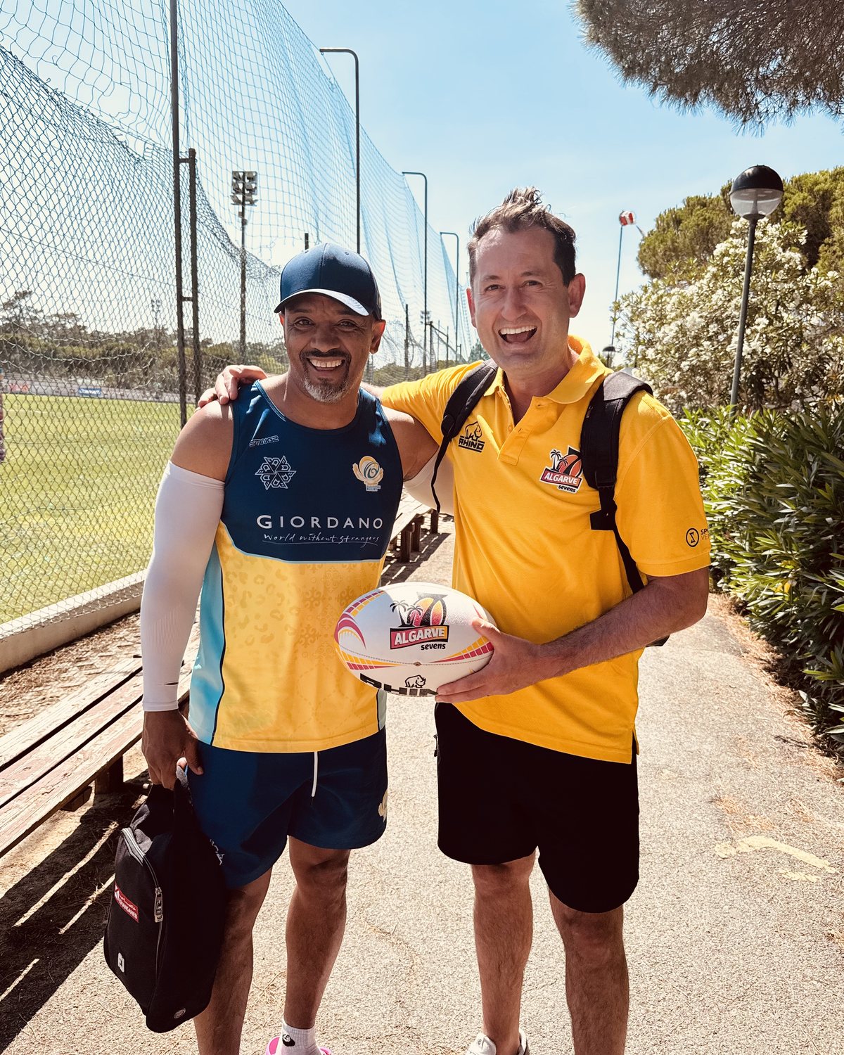 Dallen Stanford with a player at the Algarve Sevens