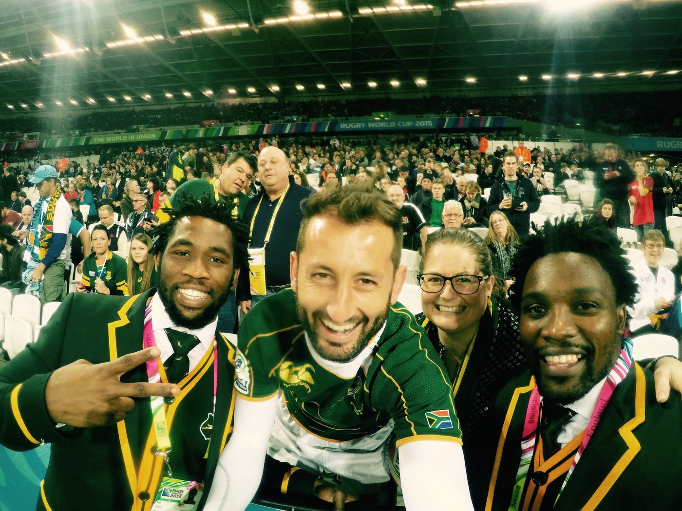 Dallen Stanford taking a selfie with South Africa players
