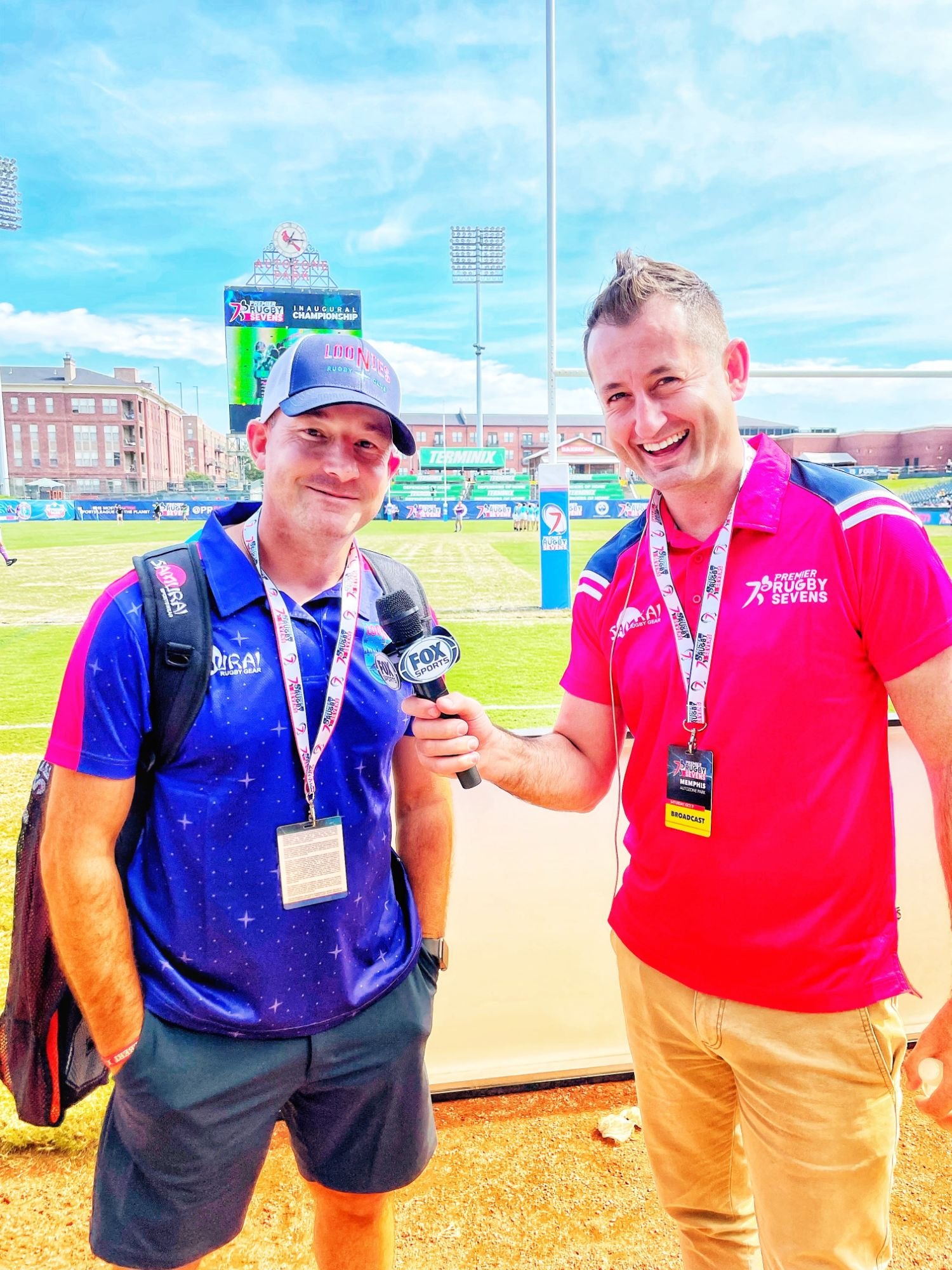 Dallen Stanford interviewing at Premier Rugby Sevens in Memphis for Fox Sports
